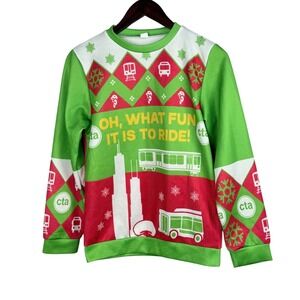 CTA Chicago Transit Authority Ugly Christmas Sweatshirt Green Red Sm/Med-XL Tag